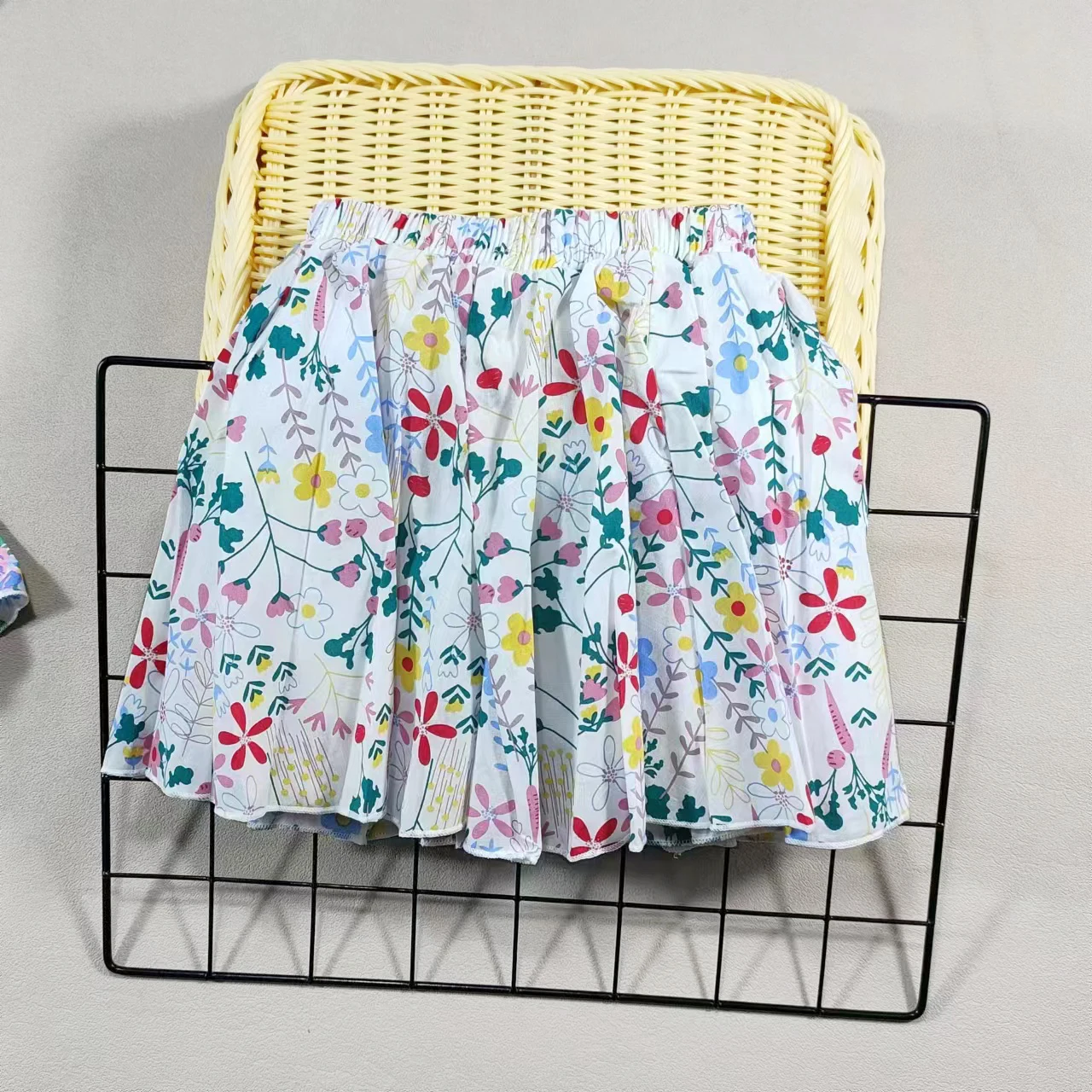 Girl's Cotton Floral Princess Hundred Fold Skirt Sweet Big Girl Tutu Skirt Elastic Waist Mini Skirt, Children's Skirt