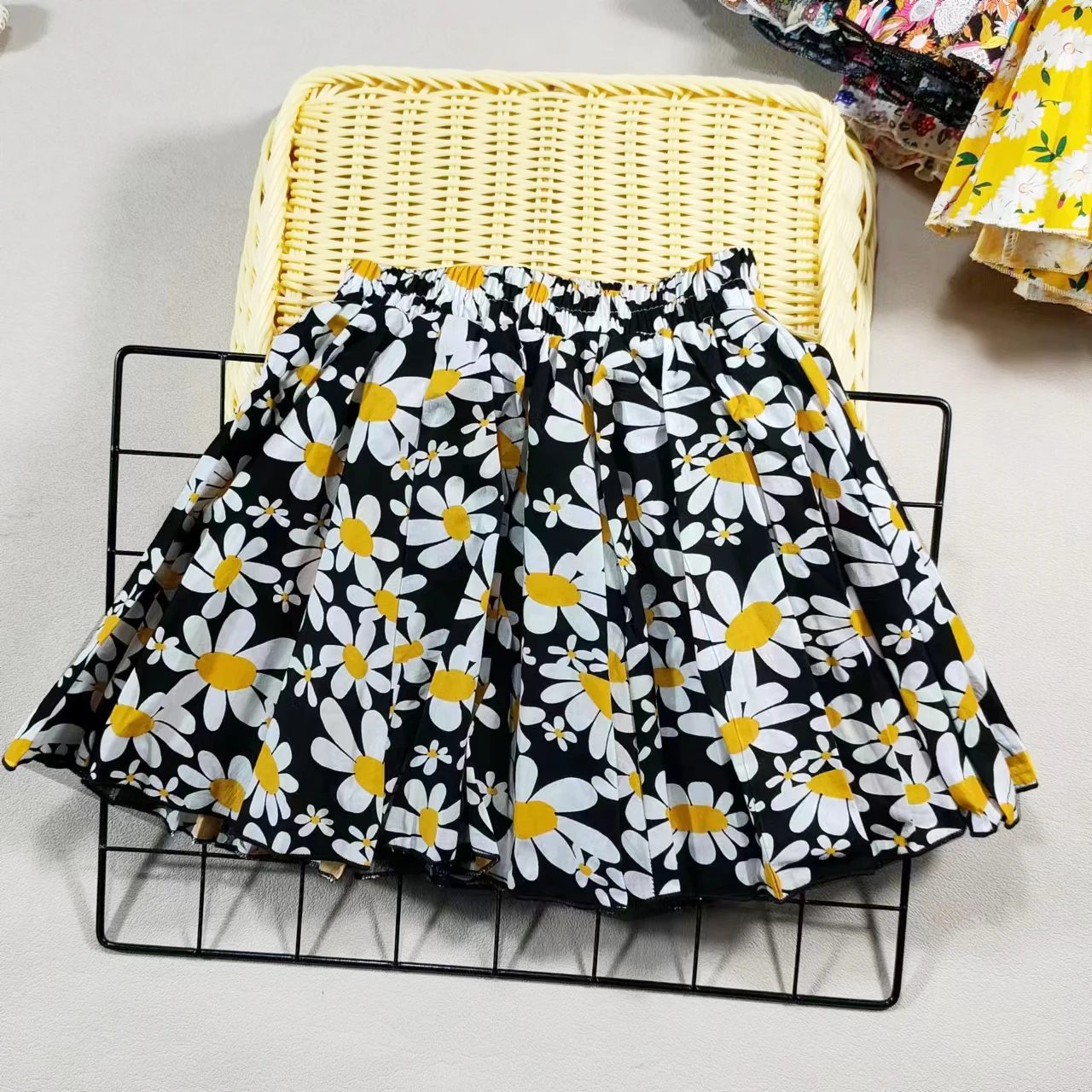 Girl's Cotton Floral Princess Hundred Fold Skirt Sweet Big Girl Tutu Skirt Elastic Waist Mini Skirt, Children's Skirt