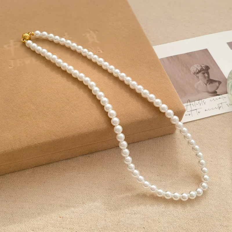 Fashion Jewelry Vintage Elegant Temperament Glass Simulated Pearl Necklace For Women Female Gift Accessories Dropshipping