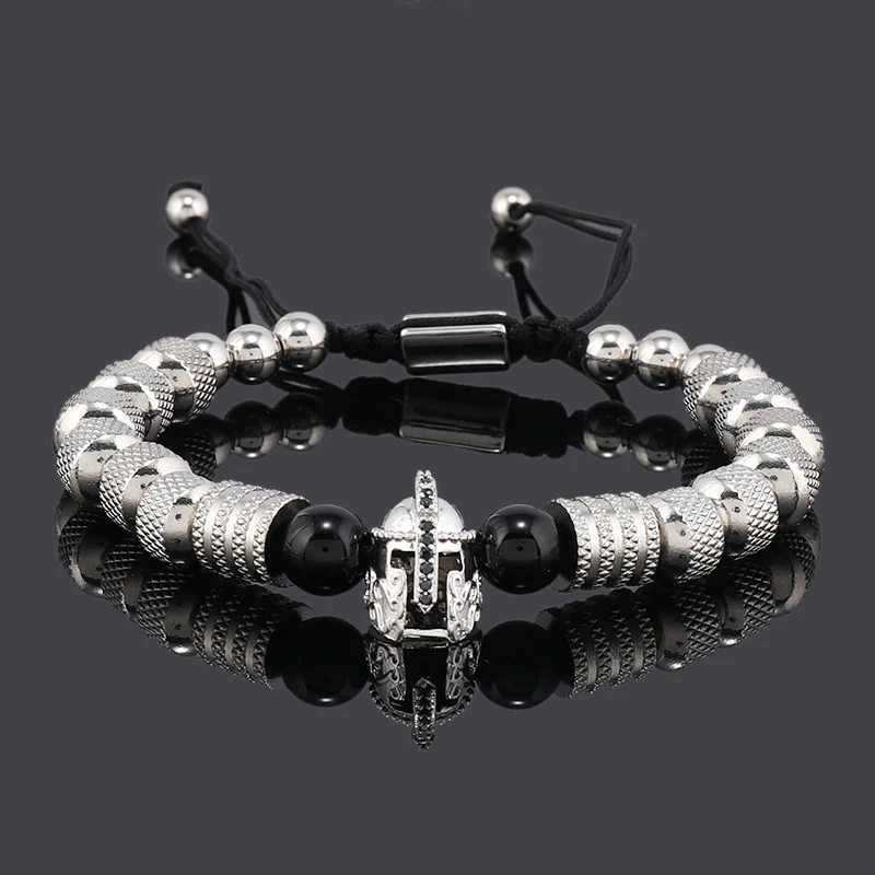 Luxury Stainless Steel Beads Spartan Warrior Helmet Man Bracelet Jewelry Valentine's Day For Women