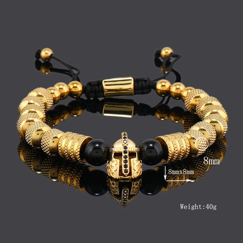 Luxury Stainless Steel Beads Spartan Warrior Helmet Man Bracelet Jewelry Valentine's Day For Women