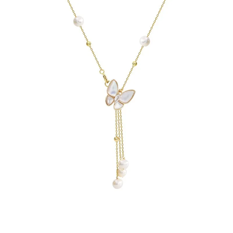 Sweet Butterfly Design Natural Freshwater Pearl 14K Gold Filled Female Necklace Jewelry For Women Short Chains No Fade Cheap