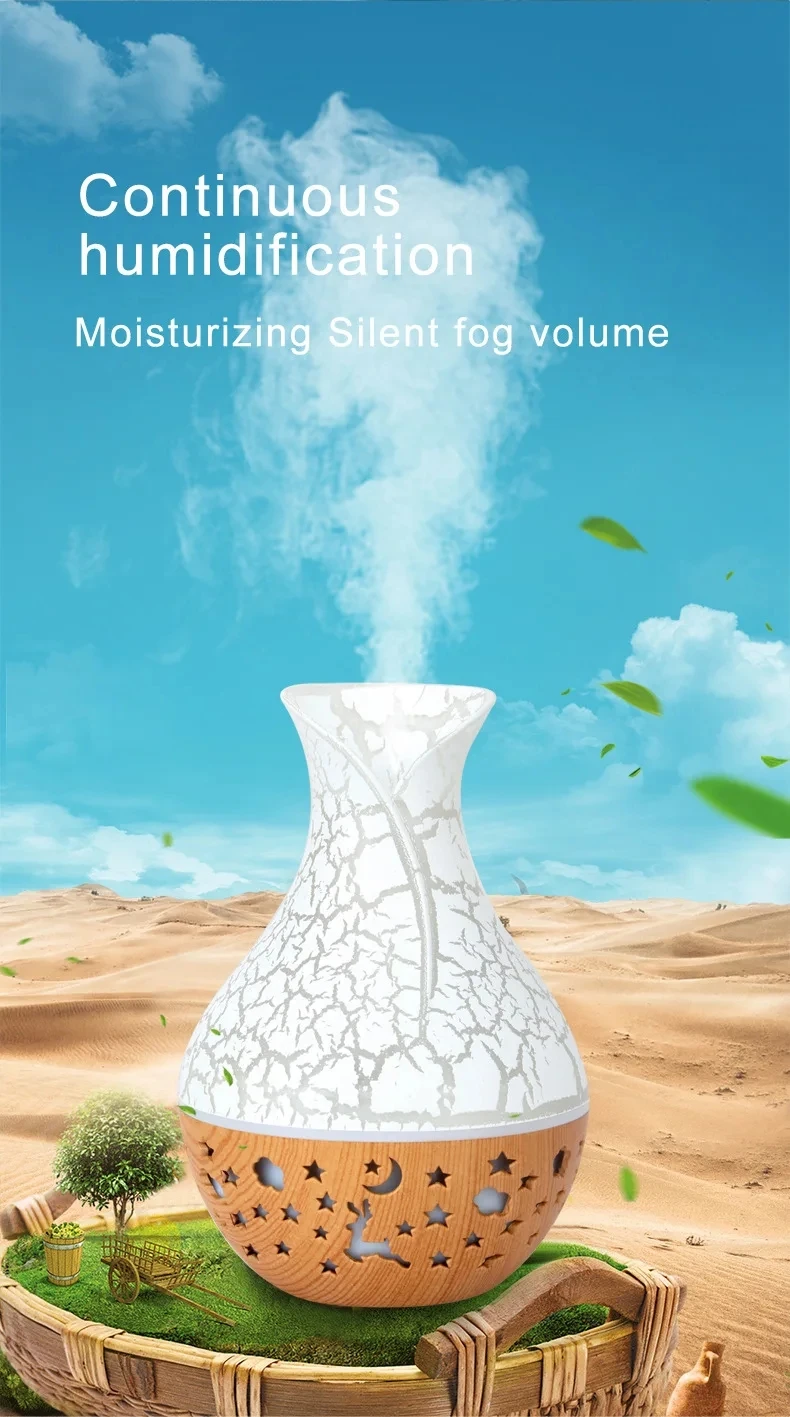 7 Colors Cracked Vase Air Humidifier Star Sky Deep Wood Grain Hollow Out Home Aromatherapy Essential Oil Aroma Diffuser 150ml