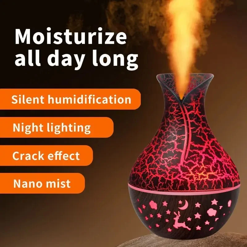 7 Colors Cracked Vase Air Humidifier Star Sky Deep Wood Grain Hollow Out Home Aromatherapy Essential Oil Aroma Diffuser 150ml