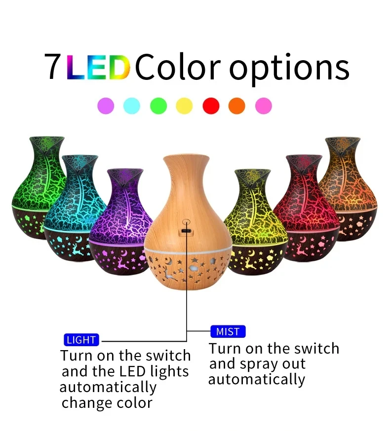 7 Colors Cracked Vase Air Humidifier Star Sky Deep Wood Grain Hollow Out Home Aromatherapy Essential Oil Aroma Diffuser 150ml