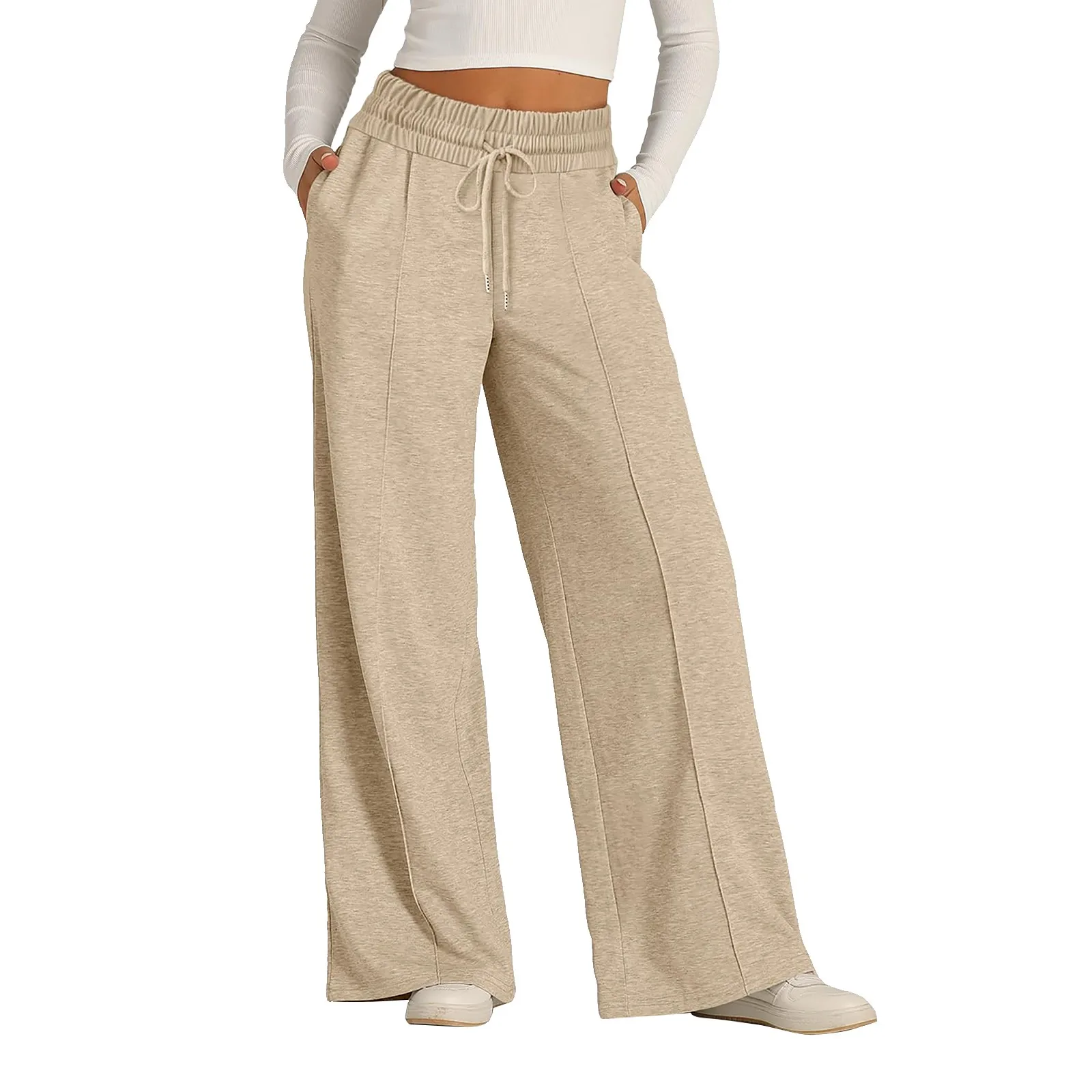 Wide Leg Pants For Women’S Fleece Lined Sweatpants Straight Pants Bottom All-Math Plain Fitness Joggers Pants Travel Basic