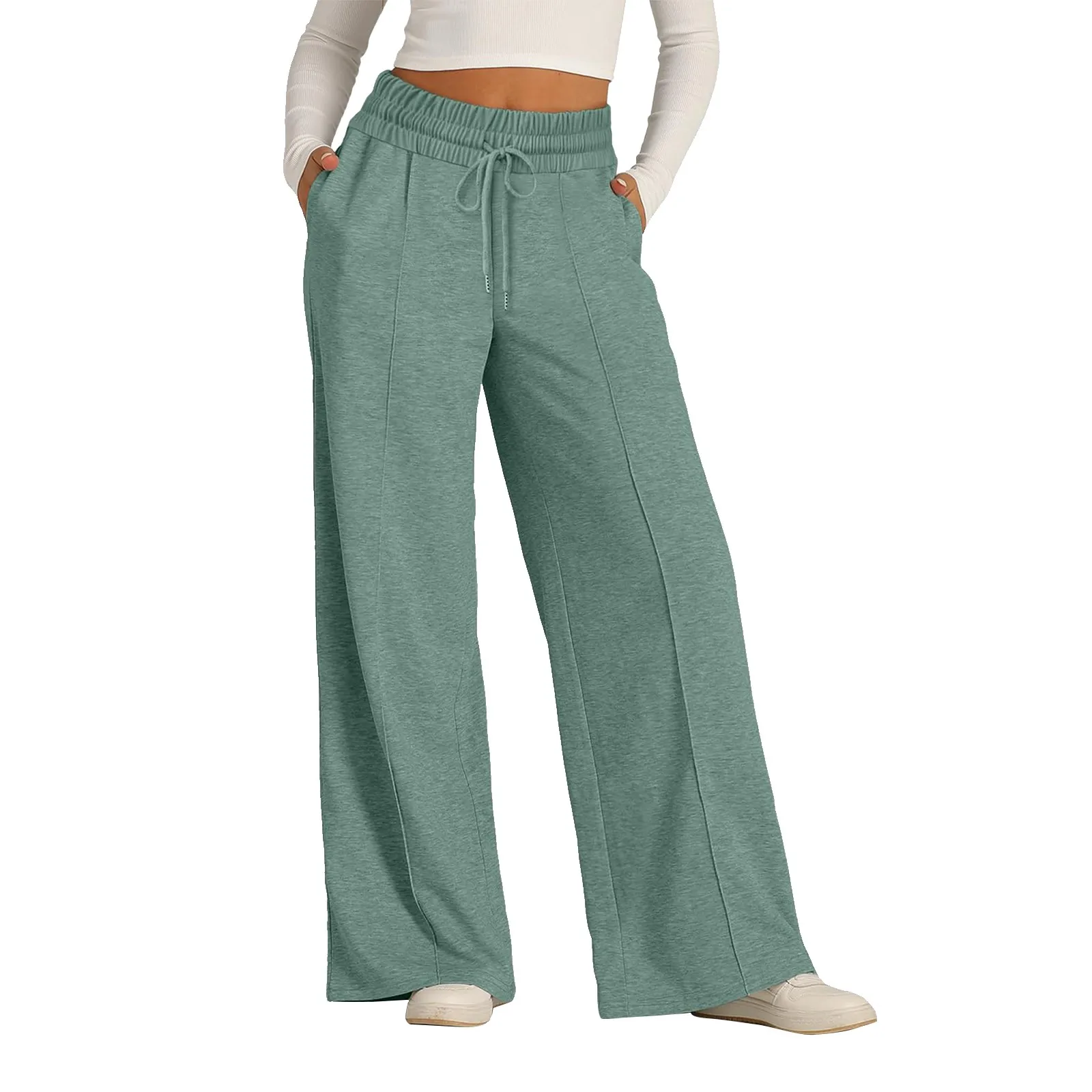 Wide Leg Pants For Women’S Fleece Lined Sweatpants Straight Pants Bottom All-Math Plain Fitness Joggers Pants Travel Basic