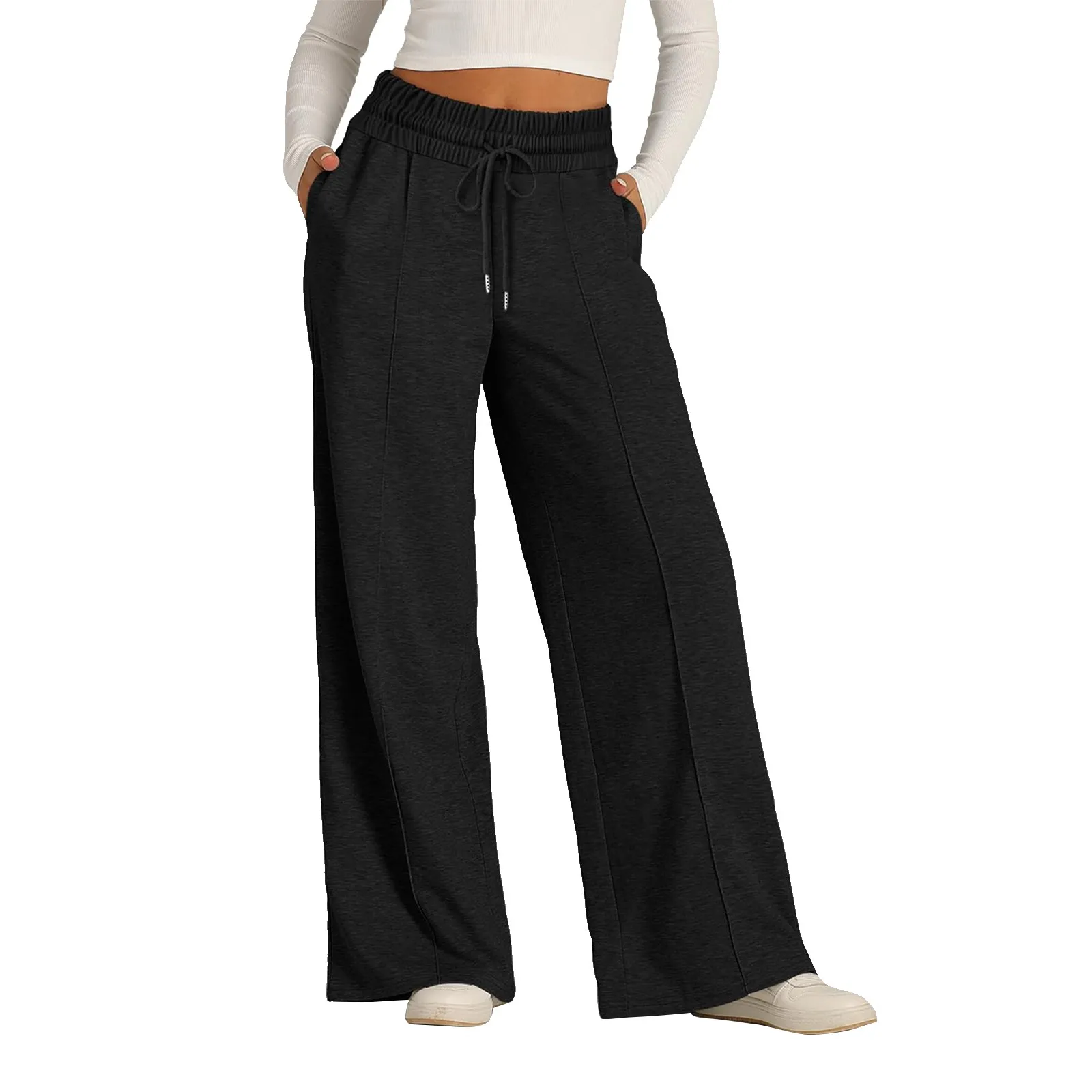 Wide Leg Pants For Women’S Fleece Lined Sweatpants Straight Pants Bottom All-Math Plain Fitness Joggers Pants Travel Basic