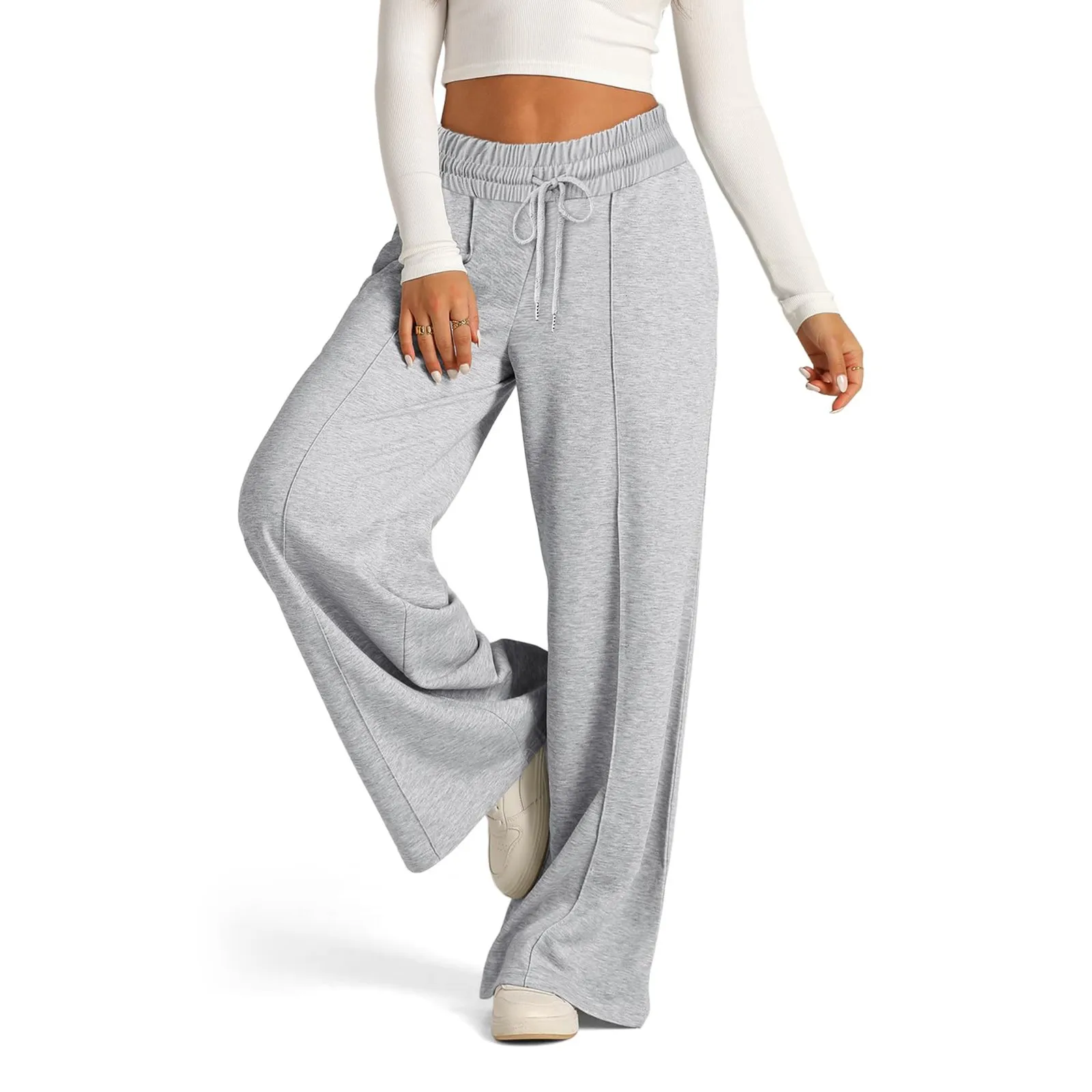 Wide Leg Pants For Women’S Fleece Lined Sweatpants Straight Pants Bottom All-Math Plain Fitness Joggers Pants Travel Basic