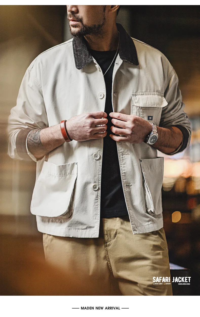 Maden New American Retro Hunting Lapel Plus Size Short Jackets Men's Outwear Spring and Autumn Brand Clothing
