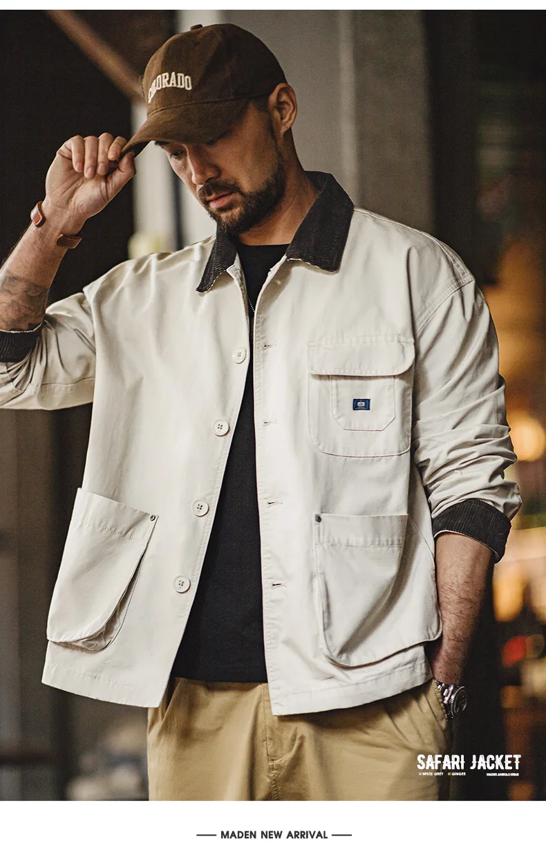 Maden New American Retro Hunting Lapel Plus Size Short Jackets Men's Outwear Spring and Autumn Brand Clothing