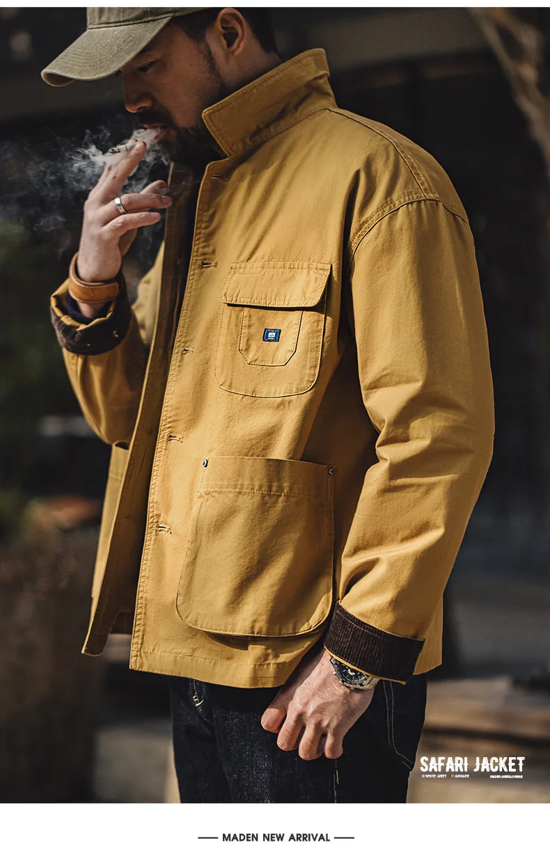Maden New American Retro Hunting Lapel Plus Size Short Jackets Men's Outwear Spring and Autumn Brand Clothing