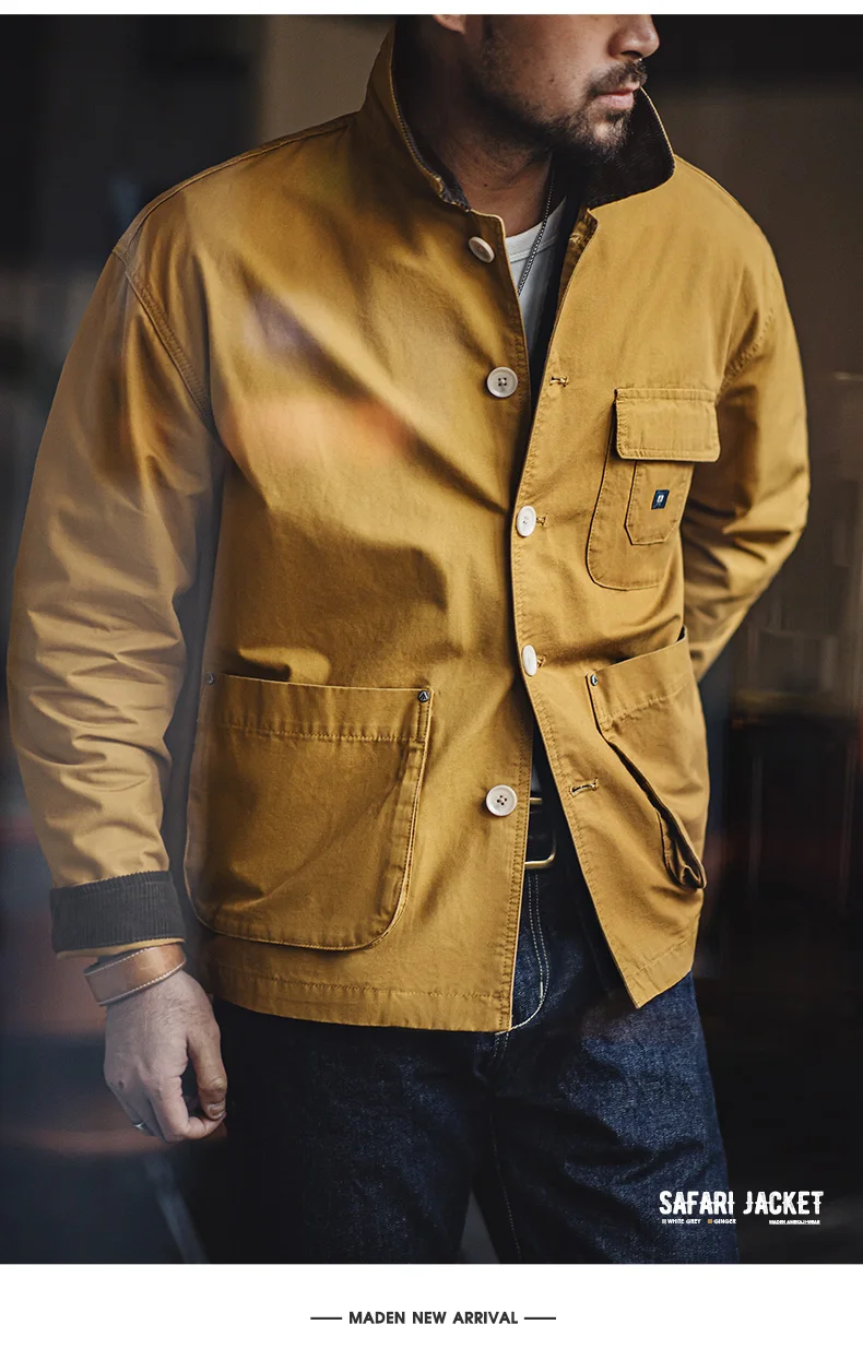Maden New American Retro Hunting Lapel Plus Size Short Jackets Men's Outwear Spring and Autumn Brand Clothing