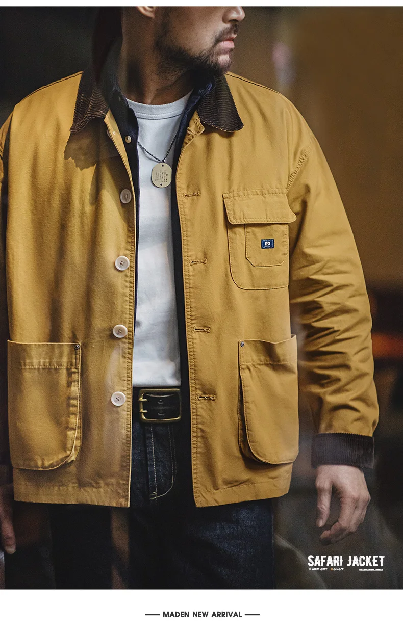 Maden New American Retro Hunting Lapel Plus Size Short Jackets Men's Outwear Spring and Autumn Brand Clothing
