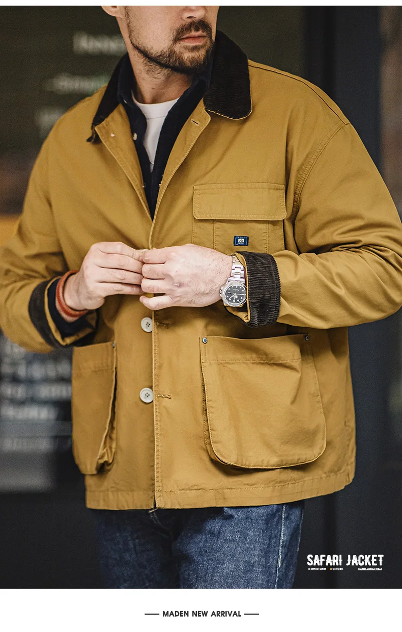 Maden New American Retro Hunting Lapel Plus Size Short Jackets Men's Outwear Spring and Autumn Brand Clothing