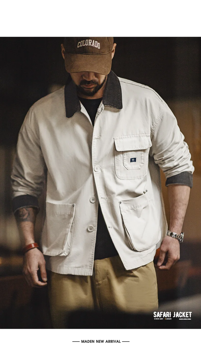 Maden New American Retro Hunting Lapel Plus Size Short Jackets Men's Outwear Spring and Autumn Brand Clothing
