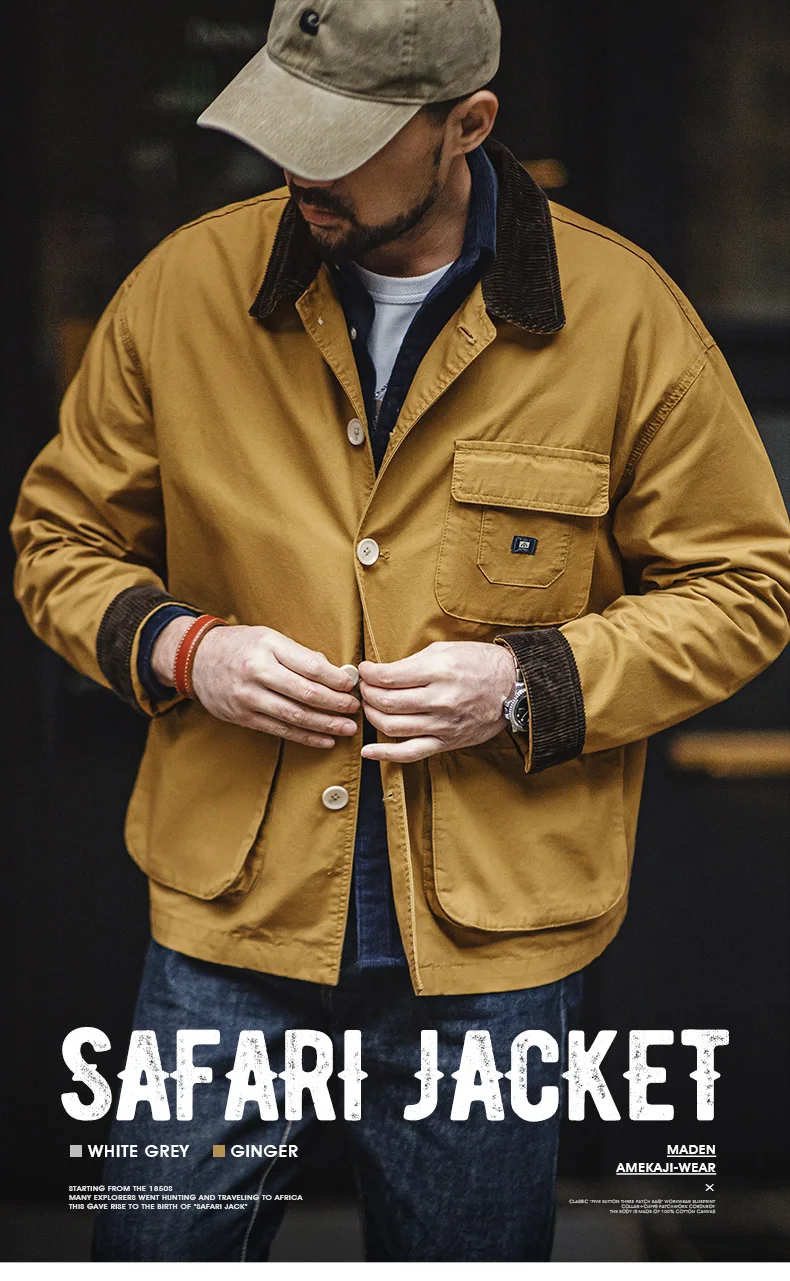 Maden New American Retro Hunting Lapel Plus Size Short Jackets Men's Outwear Spring and Autumn Brand Clothing
