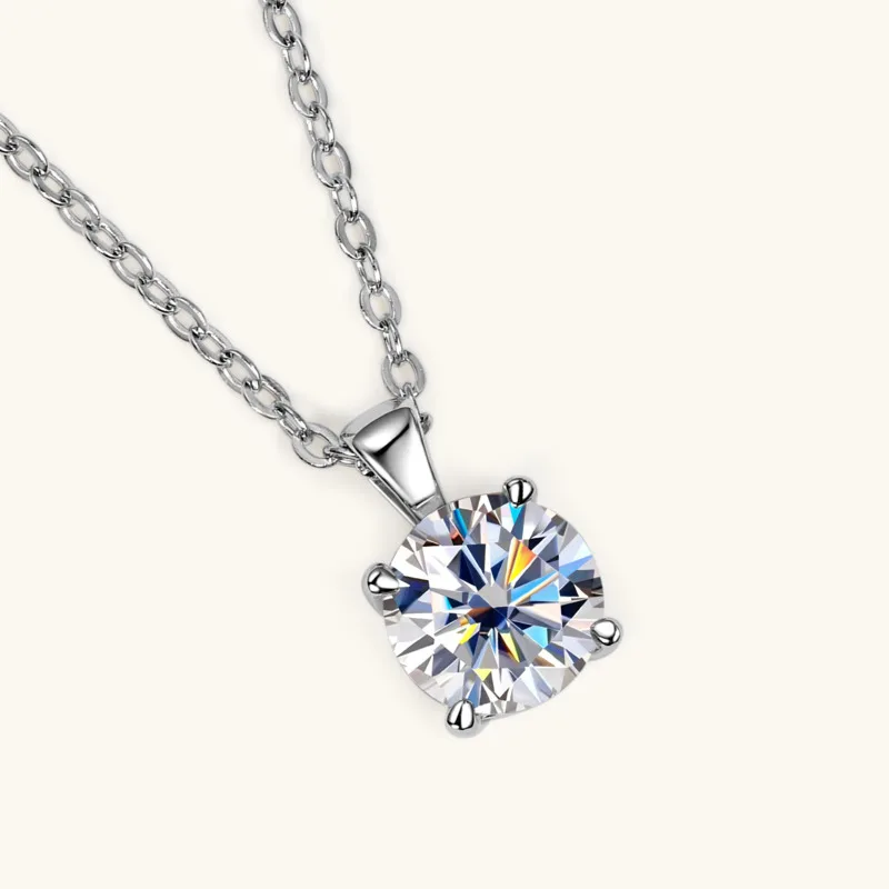 JoyceJelly Classic Four Prong 1ct Moissanite Necklace Women's 925 Sterling Silver Plated 18k Gold Pendant Luxury Fine Jewelry