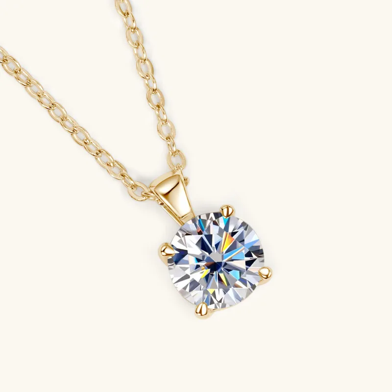 JoyceJelly Classic Four Prong 1ct Moissanite Necklace Women's 925 Sterling Silver Plated 18k Gold Pendant Luxury Fine Jewelry