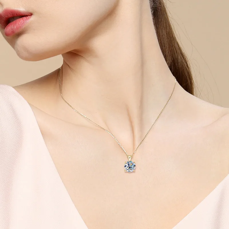 JoyceJelly Classic Four Prong 1ct Moissanite Necklace Women's 925 Sterling Silver Plated 18k Gold Pendant Luxury Fine Jewelry