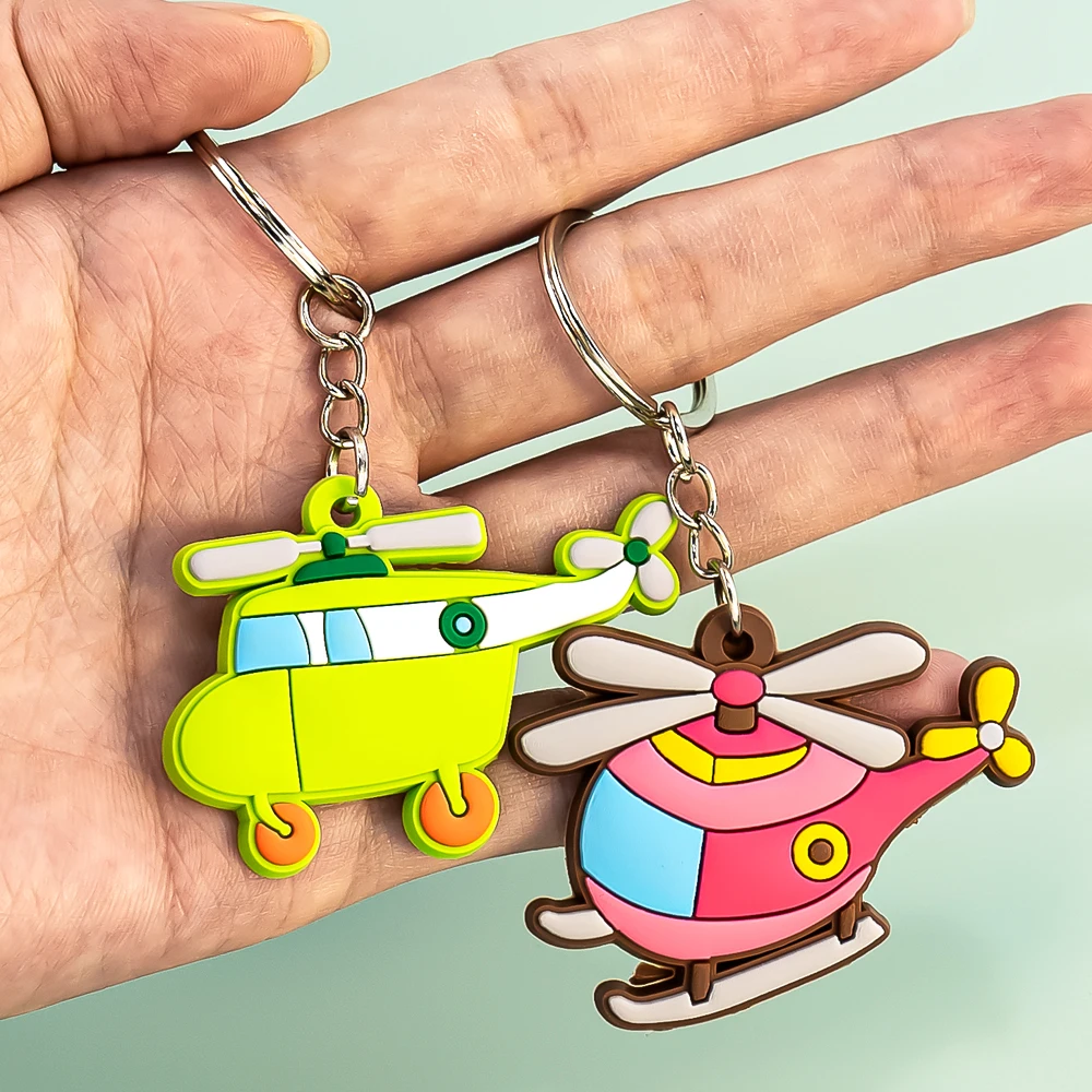16PCS Set Vehicle Series Keychain Cute Train Helicopter Plane Keyring Fashion Car Key Accessories Kids Favor Birthday Key Gift