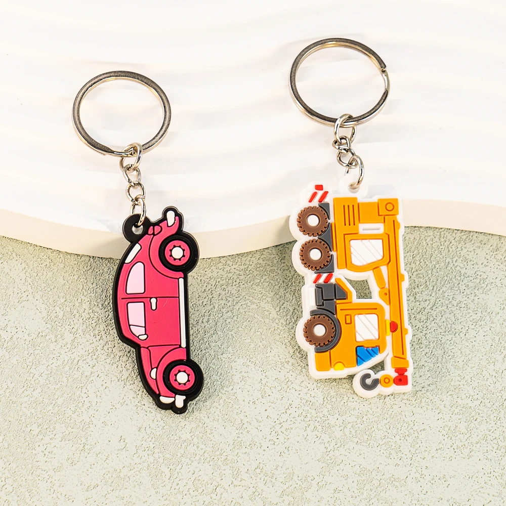 16PCS Set Vehicle Series Keychain Cute Train Helicopter Plane Keyring Fashion Car Key Accessories Kids Favor Birthday Key Gift