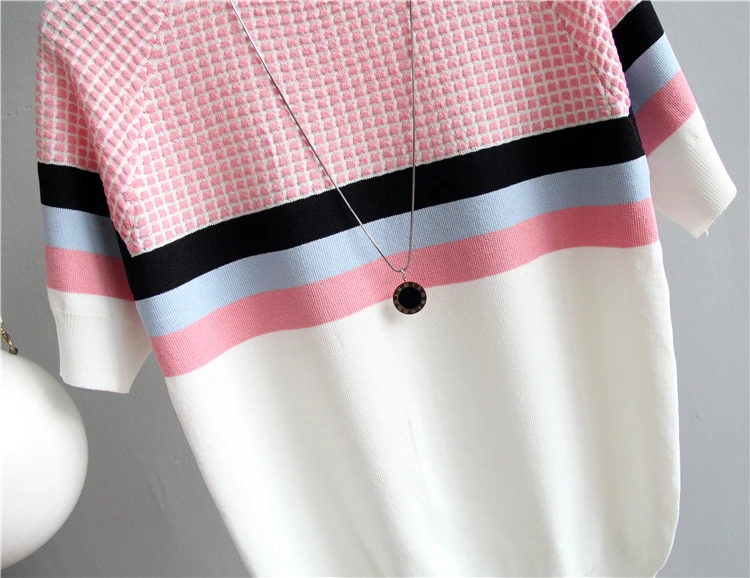 shintimes Blusas Mujer De Moda 2024 New Vintage Ladies Tops Striped Summer Blouse Pink Elasticity Short Sleeve Blue Women Blouse