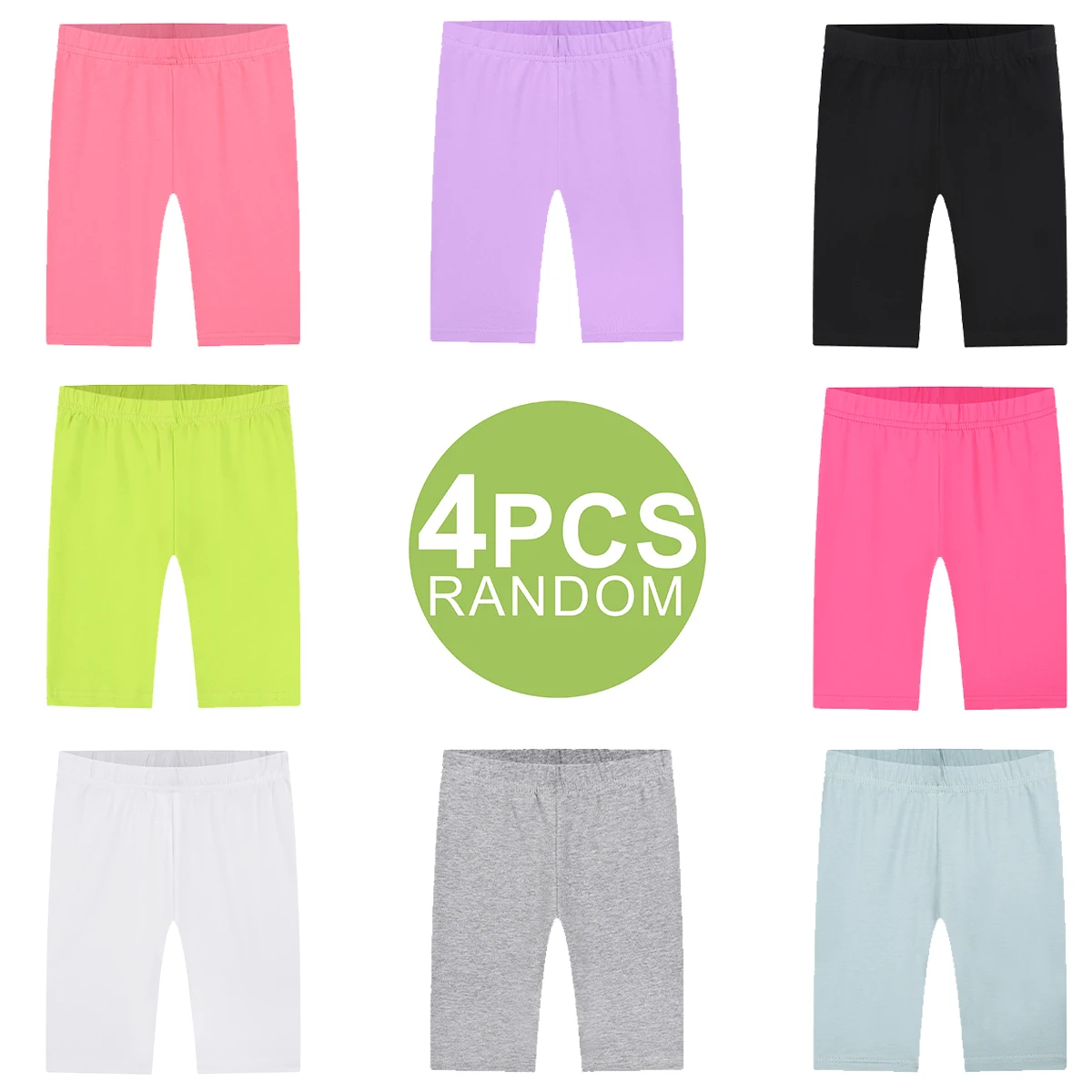 4pcs Comfy 95% Cotton Solid Short Leggings Set Slim Shorts For Girls Summer (Random Color) |