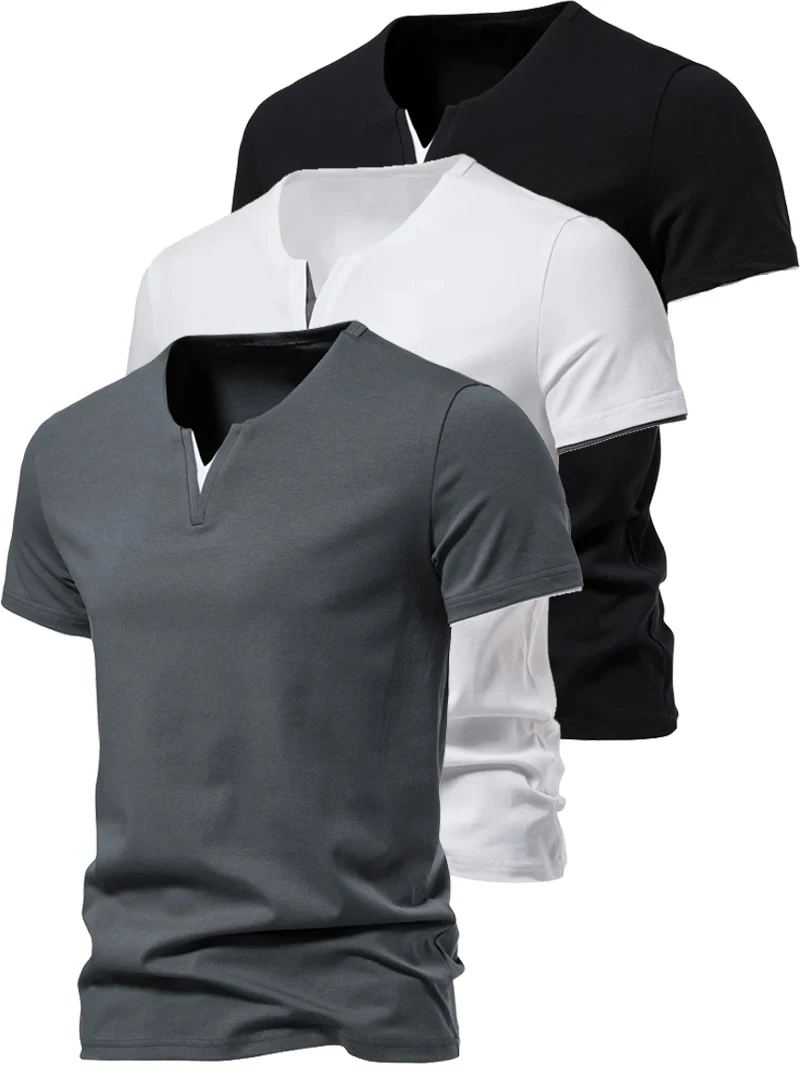 Summer Mens Short Sleeve Henley V-neck Lightweight TShirts Casual Cotton Slim Fit Basic Loose Fitness Sports Breathable Top