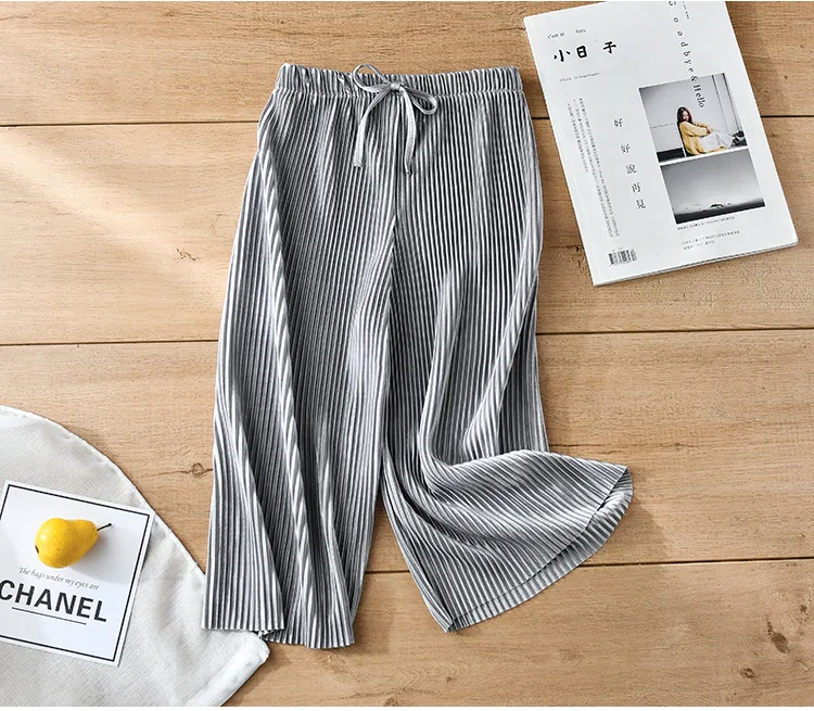 School Children Pleated Wide Leg Pants Summer Toddler Kids Loose Casual Solid Ankle-Length Pants Teenage Girls Ice Silk Leggings