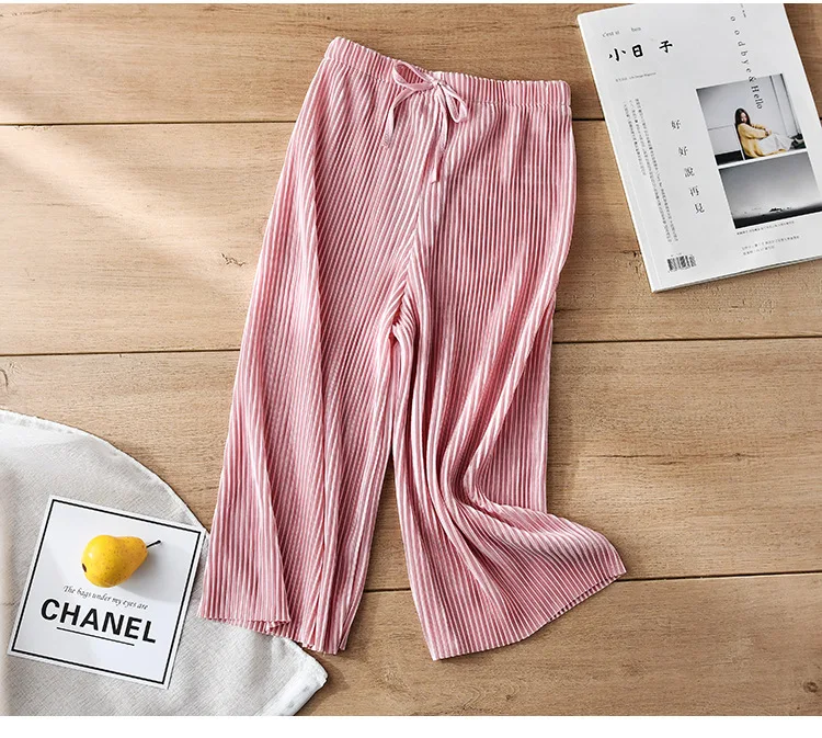 School Children Pleated Wide Leg Pants Summer Toddler Kids Loose Casual Solid Ankle-Length Pants Teenage Girls Ice Silk Leggings