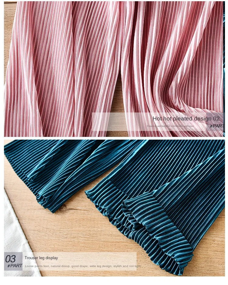 School Children Pleated Wide Leg Pants Summer Toddler Kids Loose Casual Solid Ankle-Length Pants Teenage Girls Ice Silk Leggings