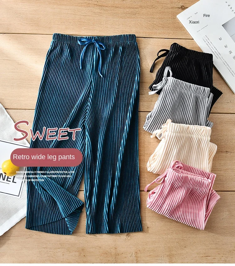 School Children Pleated Wide Leg Pants Summer Toddler Kids Loose Casual Solid Ankle-Length Pants Teenage Girls Ice Silk Leggings