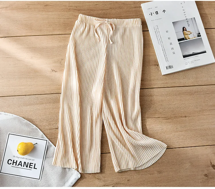 School Children Pleated Wide Leg Pants Summer Toddler Kids Loose Casual Solid Ankle-Length Pants Teenage Girls Ice Silk Leggings