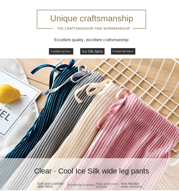 School Children Pleated Wide Leg Pants Summer Toddler Kids Loose Casual Solid Ankle-Length Pants Teenage Girls Ice Silk Leggings
