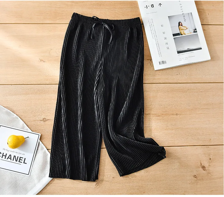 School Children Pleated Wide Leg Pants Summer Toddler Kids Loose Casual Solid Ankle-Length Pants Teenage Girls Ice Silk Leggings