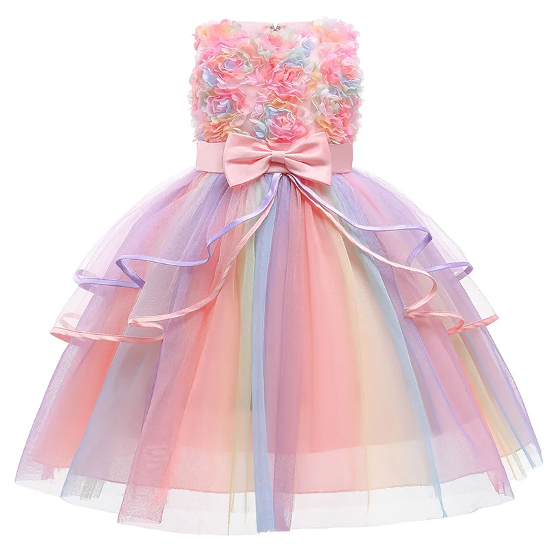 Children Unicorn Princess Dress For Girls Birthday Evening Party Flower Girls Wedding Dress Up Kids Carnival Costume Vestidos