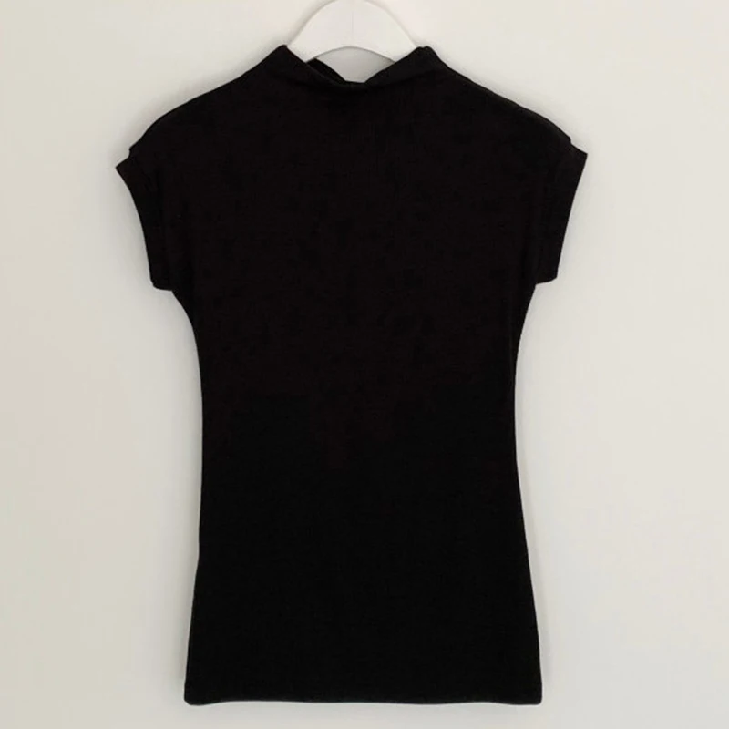 AOSSVIAO Chic Sexy Y2K Tops Woman Club Wear Fashionable Summer T-Shirt Short Sleeve Turtleneck Neon Top Tee 2026 Black White