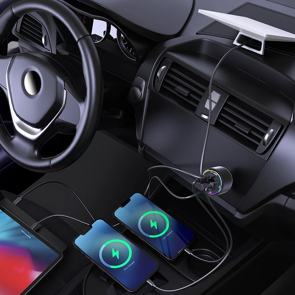 255W Car Charger for Starlink Mini, 5-Port USB C PD 100W PPS 45W Super Fast Charging for MacBook Pro iPhone 17 16 15 Samsung S26