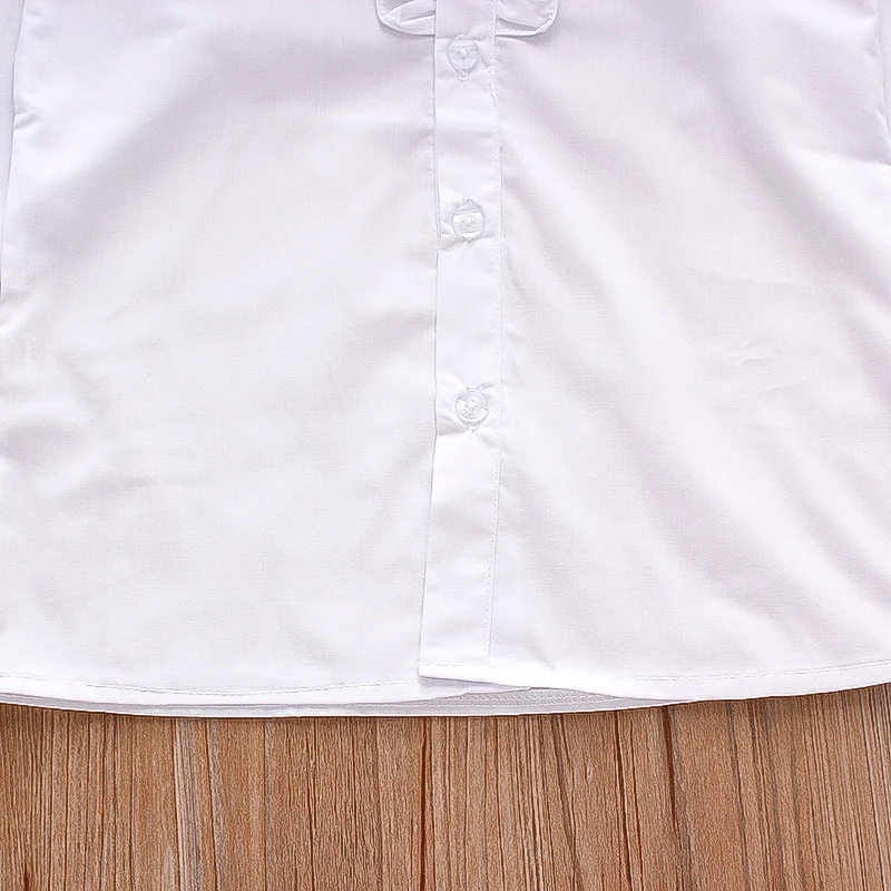 Spring and Autumn Girls' Baby Long sleeved Shirt with Wooden Ear Edge Collar Top Minimalist Girls' Clothing