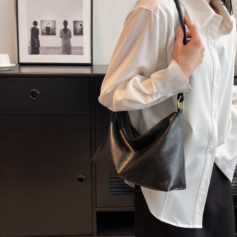 New fashionable women's bag, high-end soft leather texture, single shoulder bag, women's crossbody bag, geometric wide shoulder