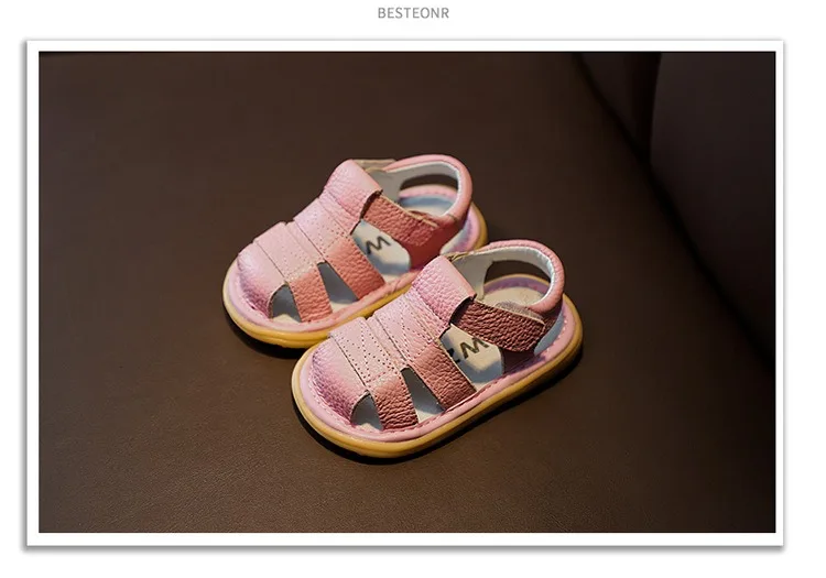Baby Girls Boys Genuine Leather Sandals Soft Bottom Anti-collision Infant Toddler Shoes Summer Kids Shoes Children Beach Sandals