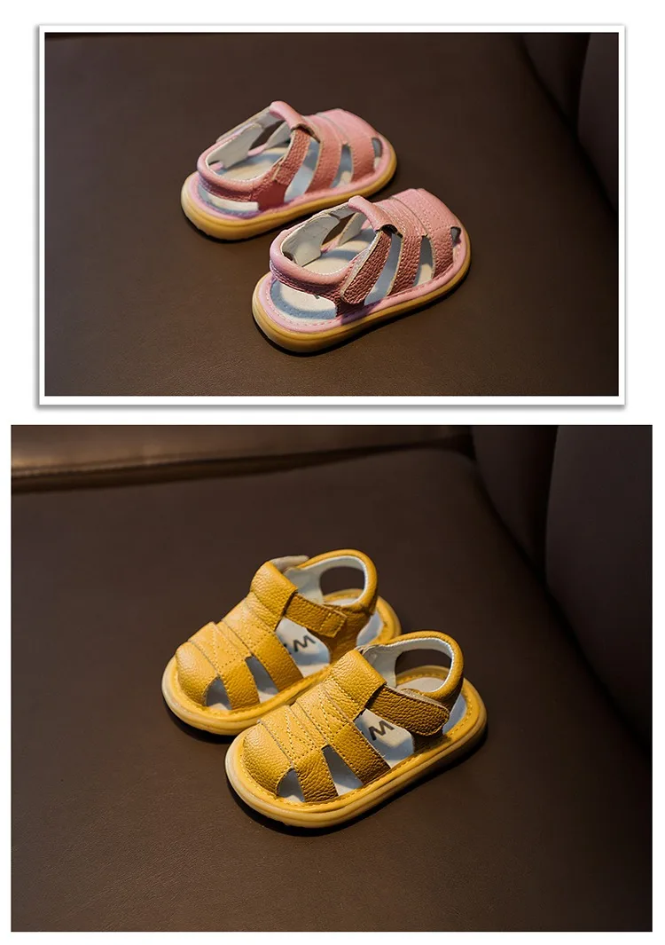 Baby Girls Boys Genuine Leather Sandals Soft Bottom Anti-collision Infant Toddler Shoes Summer Kids Shoes Children Beach Sandals