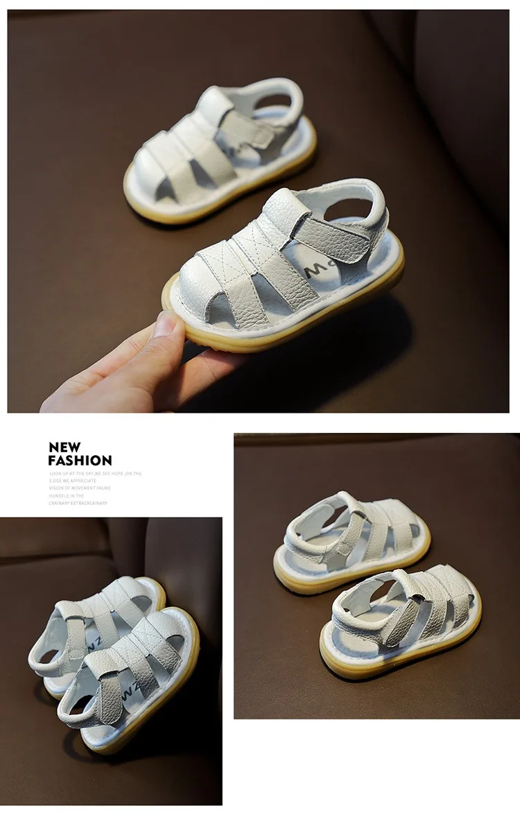 Baby Girls Boys Genuine Leather Sandals Soft Bottom Anti-collision Infant Toddler Shoes Summer Kids Shoes Children Beach Sandals