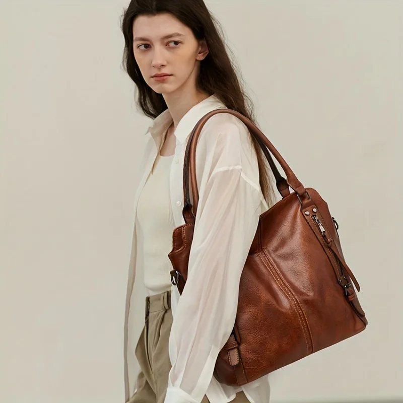 2 Piece Set + Women's Tote Bag PU Leather Large Capacity Large Pocket Handbag Crossbody Bag Adjustable Shoulder Strap