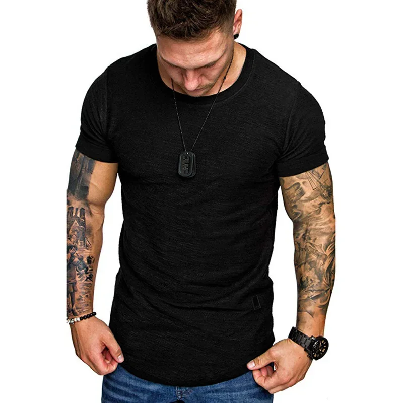 Summer Mens Lightweight T-shirt Short Sleeve Jogging Basic Solid Collar Crew Neck Tshirts Sport Tops