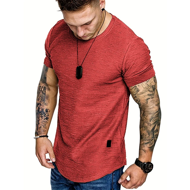 Summer Mens Lightweight T-shirt Short Sleeve Jogging Basic Solid Collar Crew Neck Tshirts Sport Tops