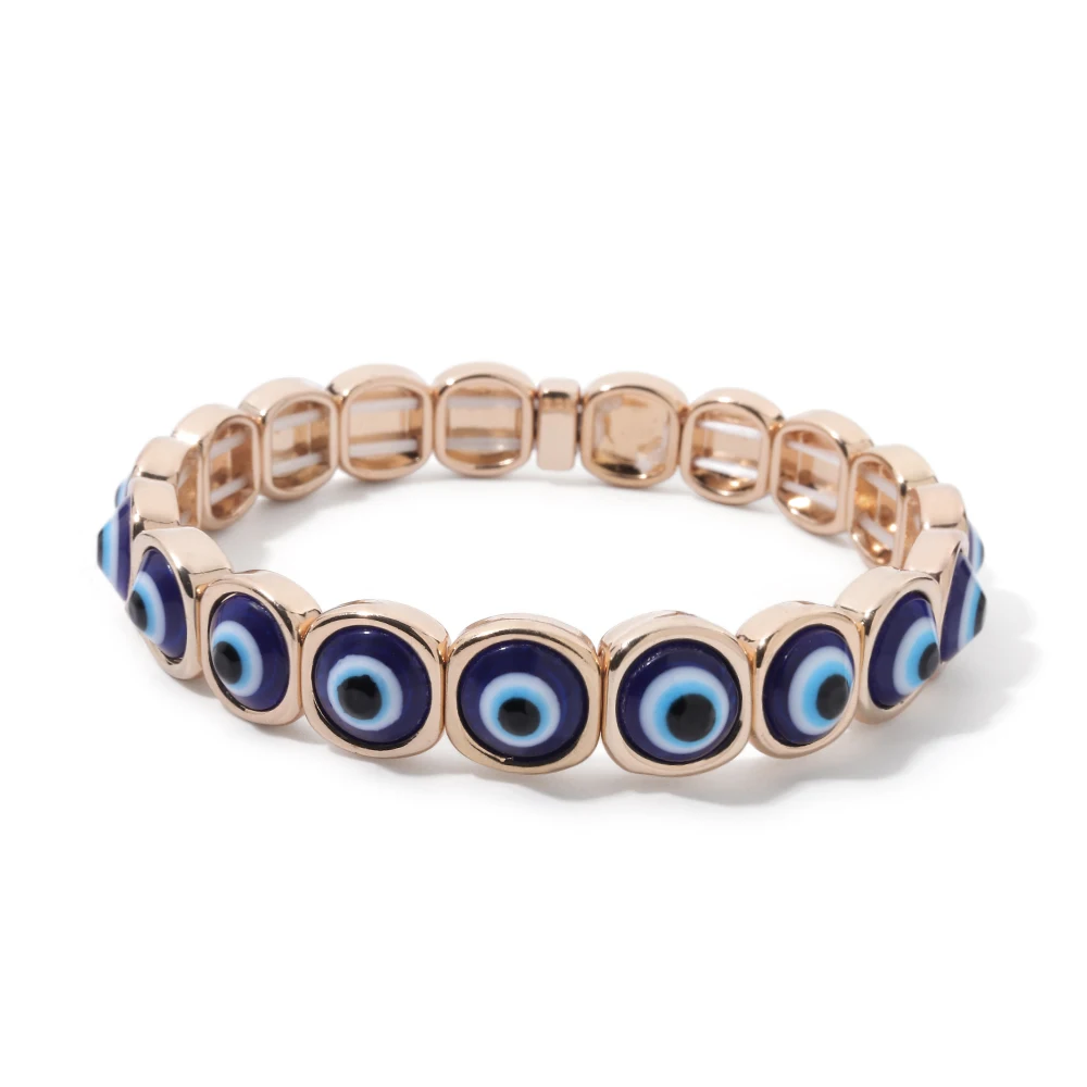 2024 New Fashion Devil Eye Bangle For Women Inlaid Charm Gold Color Elastic Bracelets Accessory