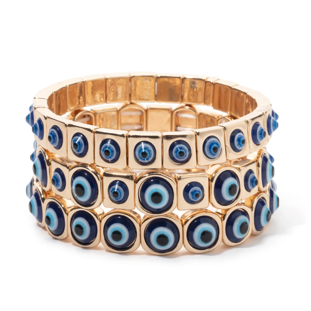 2024 New Fashion Devil Eye Bangle For Women Inlaid Charm Gold Color Elastic Bracelets Accessory