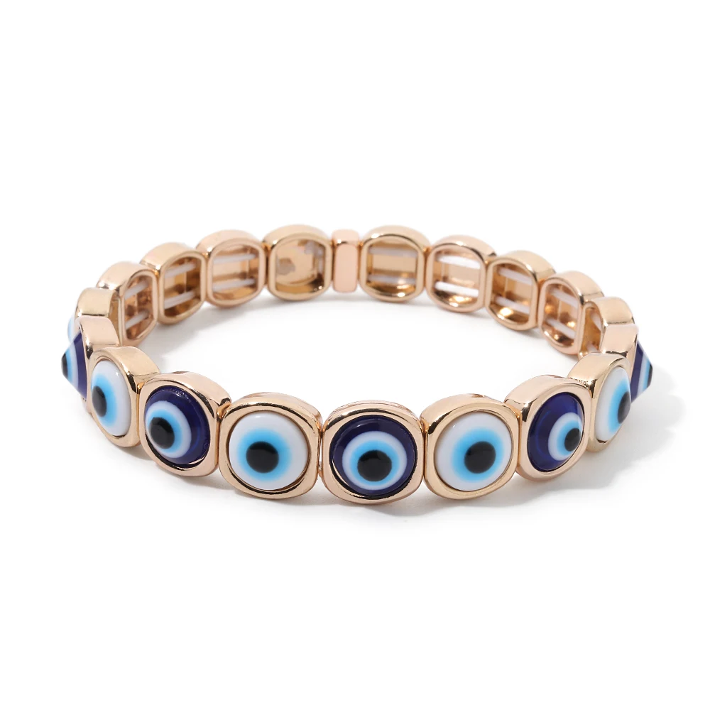 2024 New Fashion Devil Eye Bangle For Women Inlaid Charm Gold Color Elastic Bracelets Accessory